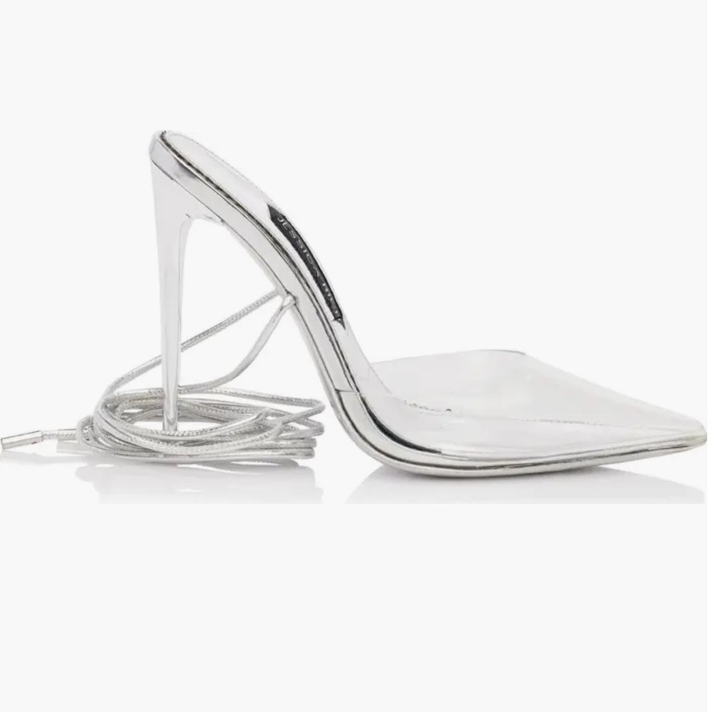 Jessica Rich - Bella Stiletto’s  Silver High Heeled Sexy Wrap up Ankle Straps - Picture 3 of 3